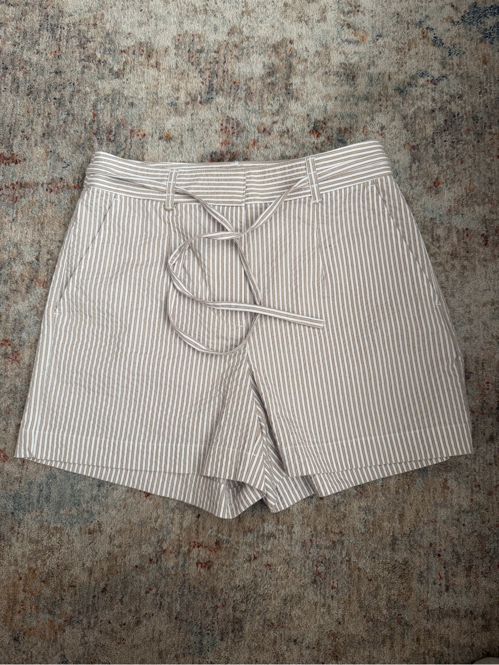 Loft Women’s Striped Tie-Waist Women's Shorts — Cream/White